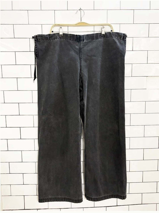 martial arts side tie faded canvas wide leg pants