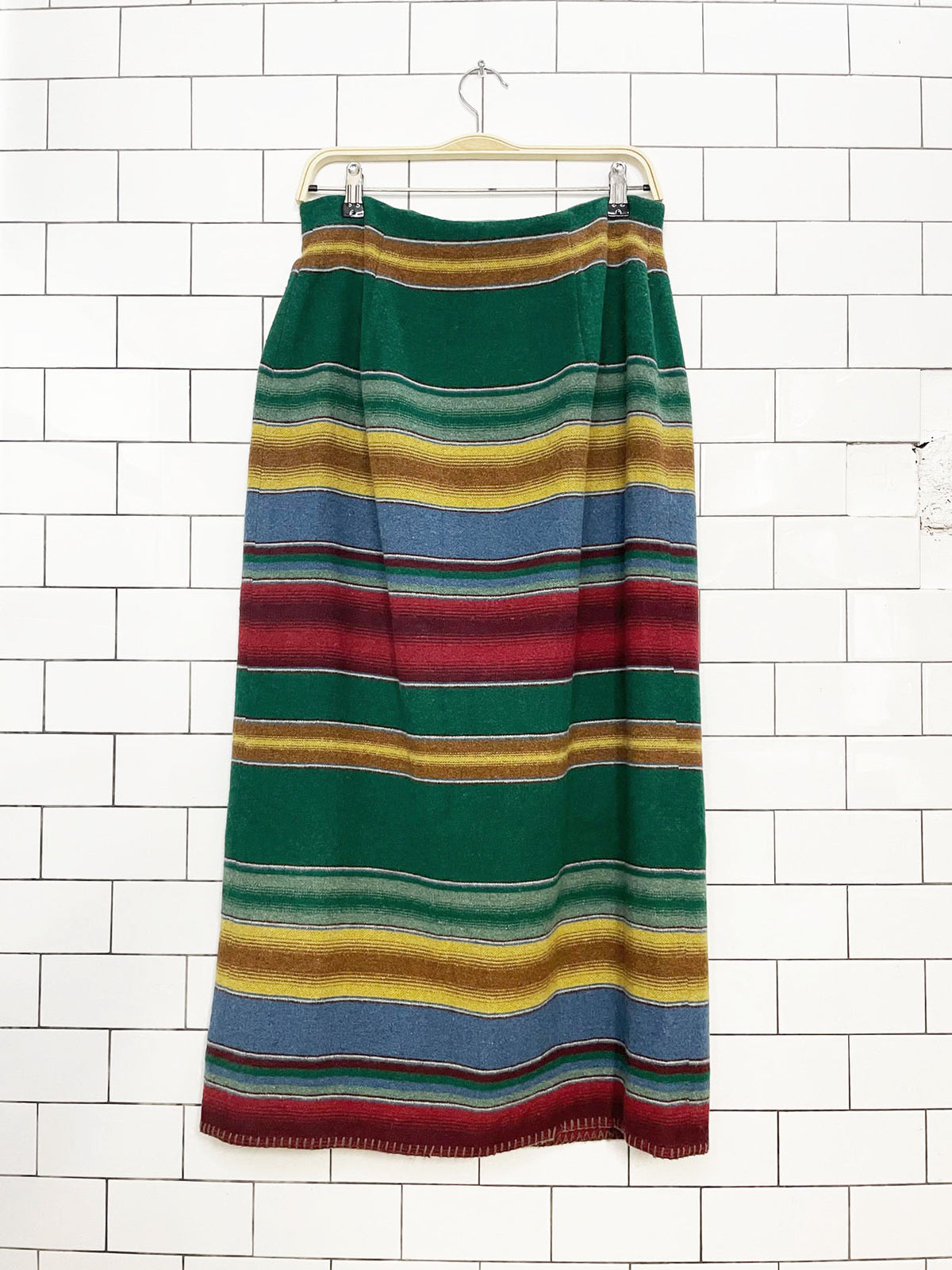 vintage breeches wool-blend southwestern blanket stitch wrap maxi skirt | made in USA