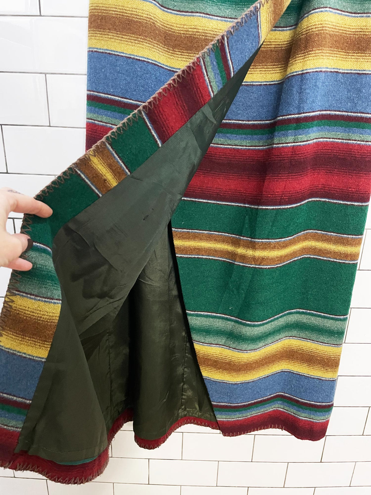 vintage breeches wool-blend southwestern blanket stitch wrap maxi skirt | made in USA