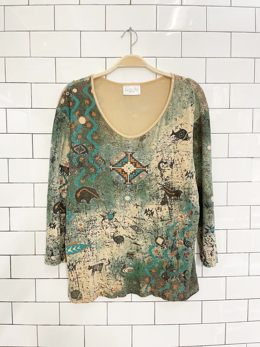 y2k cactus bay native art long sleeve top | made in USA - good market thrift store
