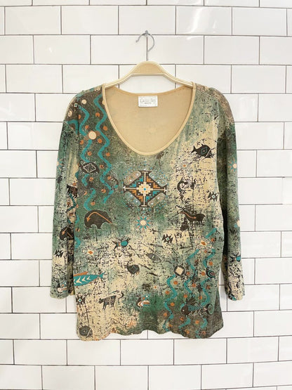 y2k cactus bay native art long sleeve top | made in USA - good market thrift store