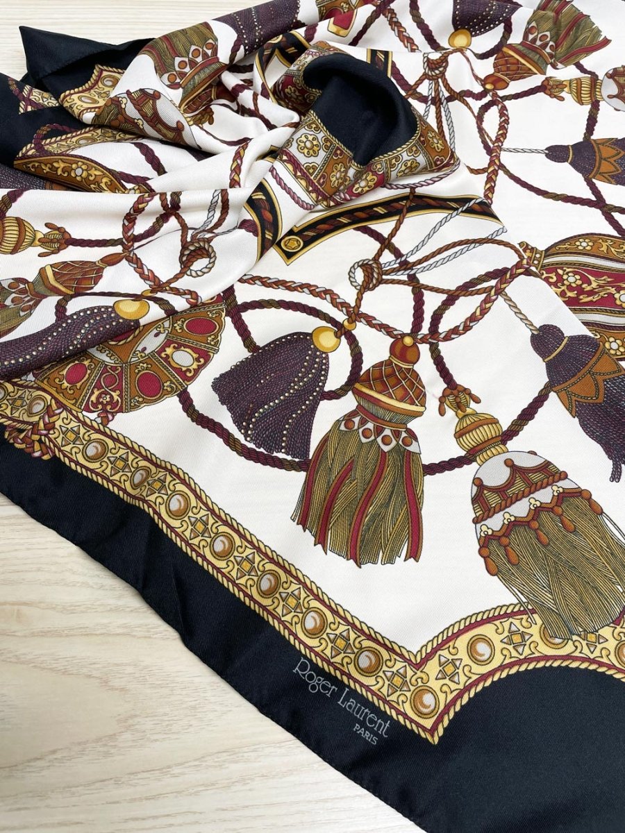 vintage roger laurent paris equestrian rope tassel xl square scarf - good market thrift store