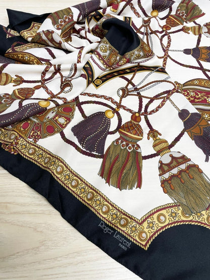 vintage roger laurent paris equestrian rope tassel xl square scarf - good market thrift store