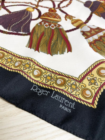 vintage roger laurent paris equestrian rope tassel xl square scarf - good market thrift store