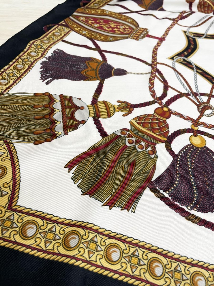 vintage roger laurent paris equestrian rope tassel xl square scarf - good market thrift store