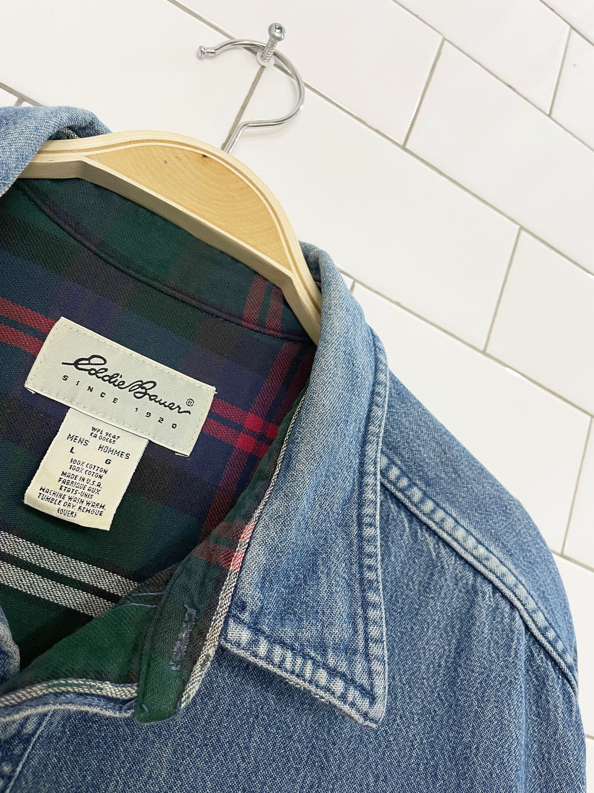 vintage eddie bauer flannel lined soft denim full button shirt | made in USA