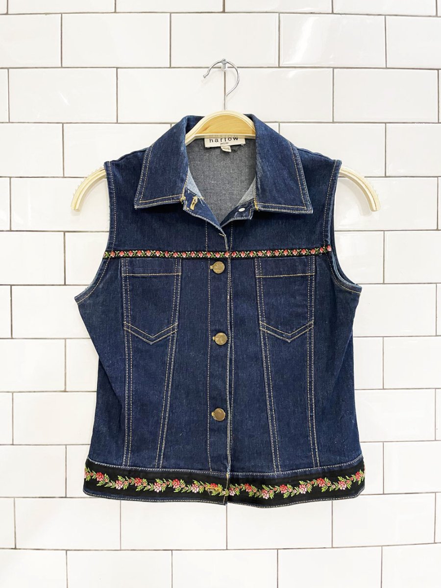 vintage 00s harlow floral trim denim vest - good market thrift store