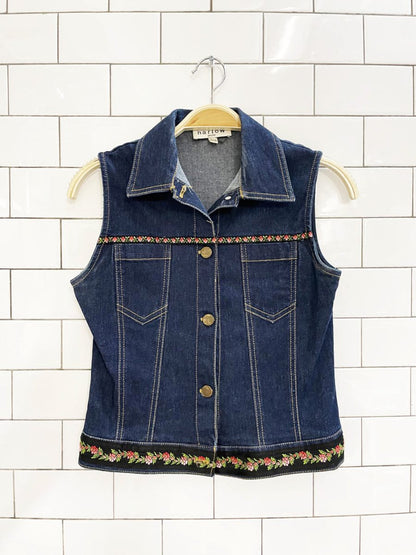 vintage 00s harlow floral trim denim vest - good market thrift store