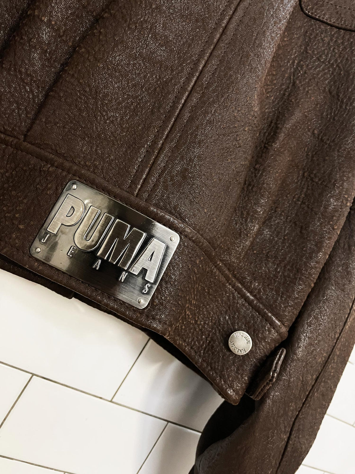vintage 90s puma soft pebbled leather crop bomber jacket