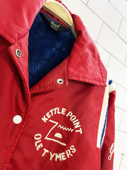 vintage ole tymers "gina 1 fan" varsity bomber jacket | sherpa lined - good market thrift store