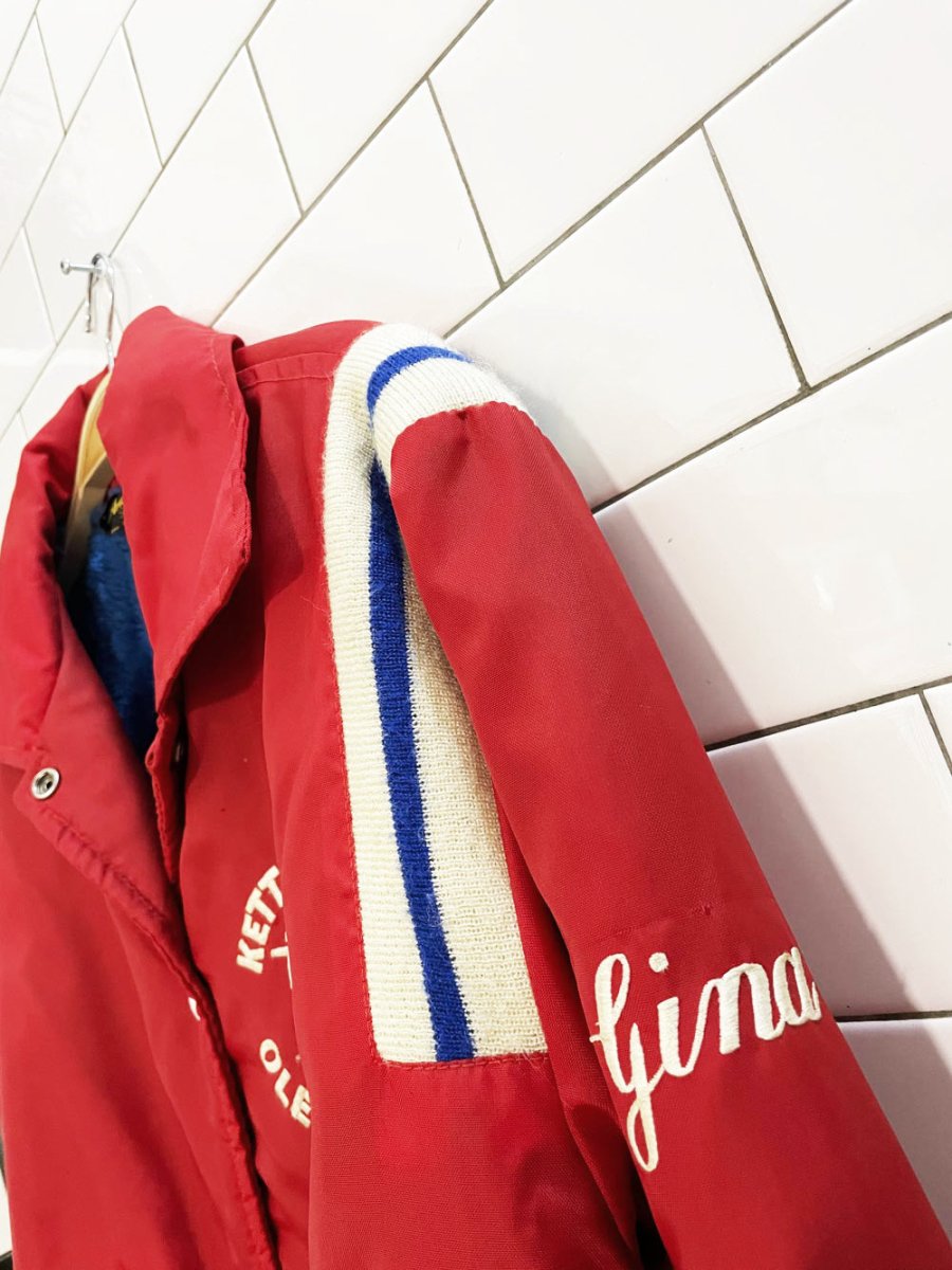 vintage ole tymers "gina 1 fan" varsity bomber jacket | sherpa lined - good market thrift store
