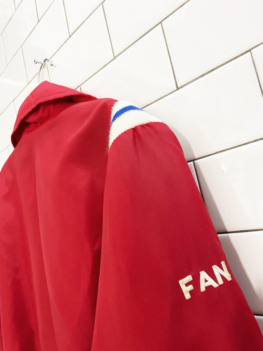 vintage ole tymers "gina 1 fan" varsity bomber jacket | sherpa lined - good market thrift store