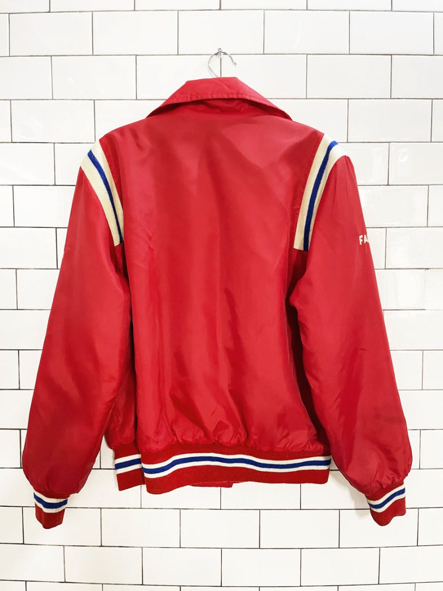 vintage ole tymers "gina 1 fan" varsity bomber jacket | sherpa lined - good market thrift store