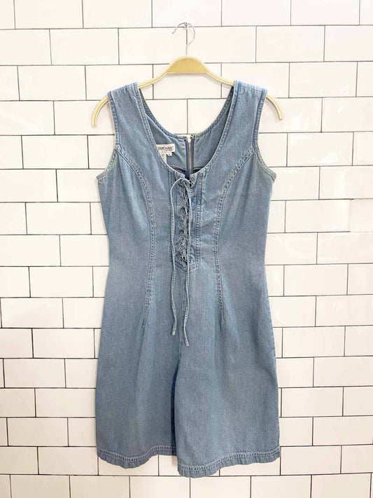 vintage 90s newport news tie front denim romper