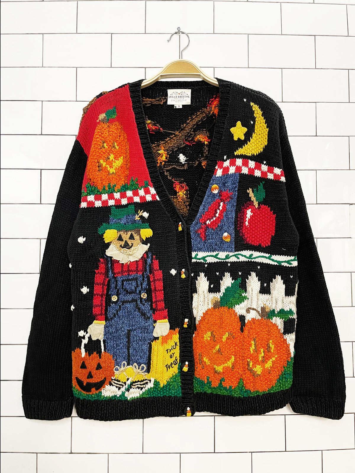 vintage susan bristol ramie-blend knit halloween cardigan sweater