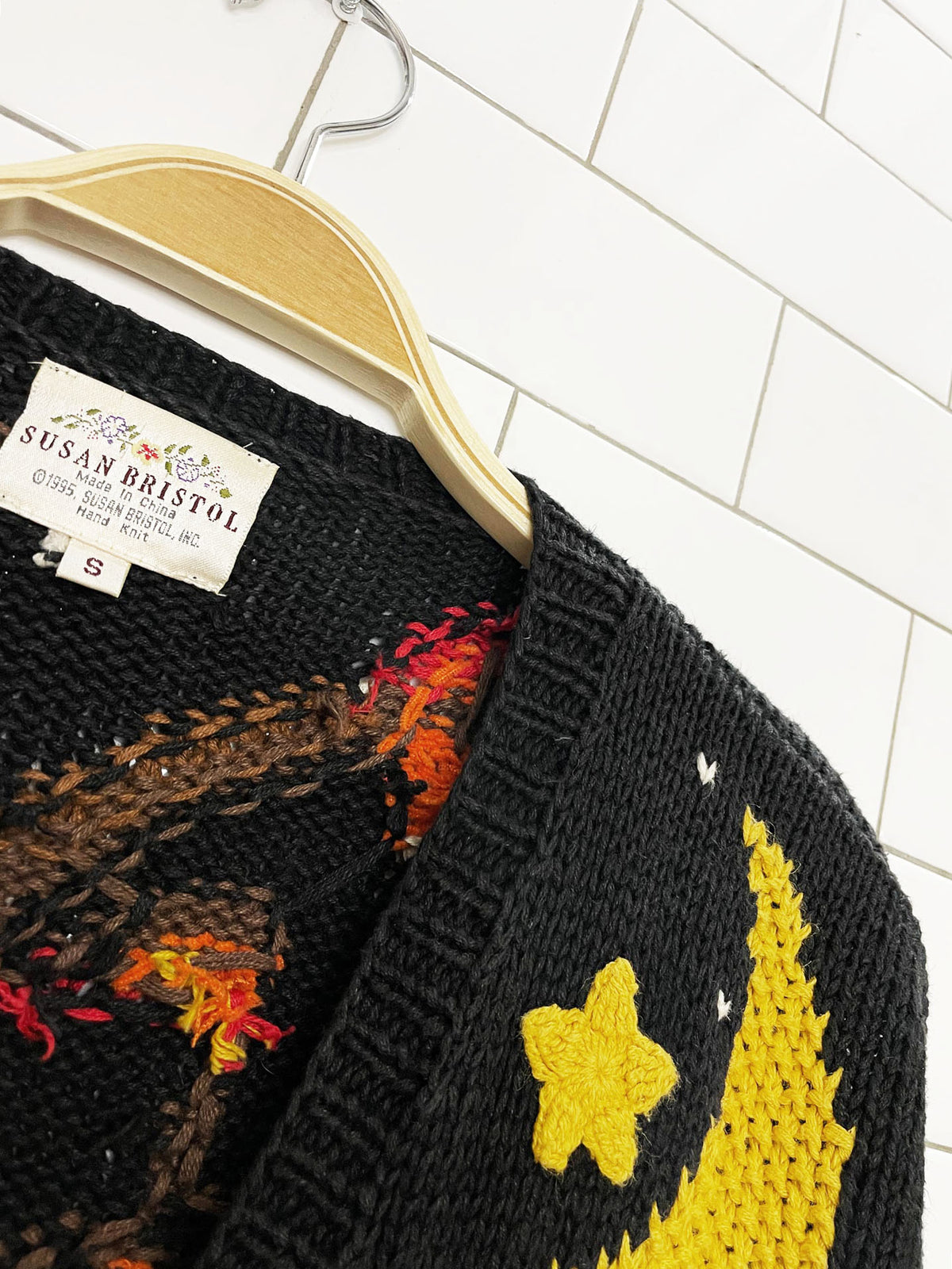 vintage susan bristol ramie-blend knit halloween cardigan sweater