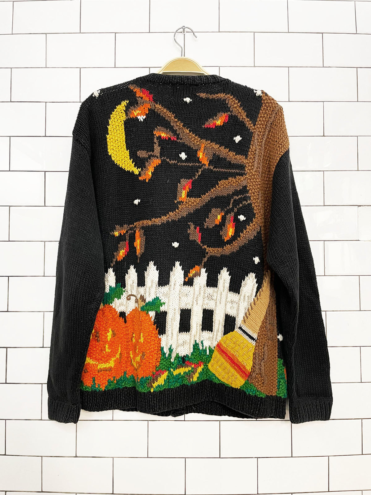 vintage susan bristol ramie-blend knit halloween cardigan sweater