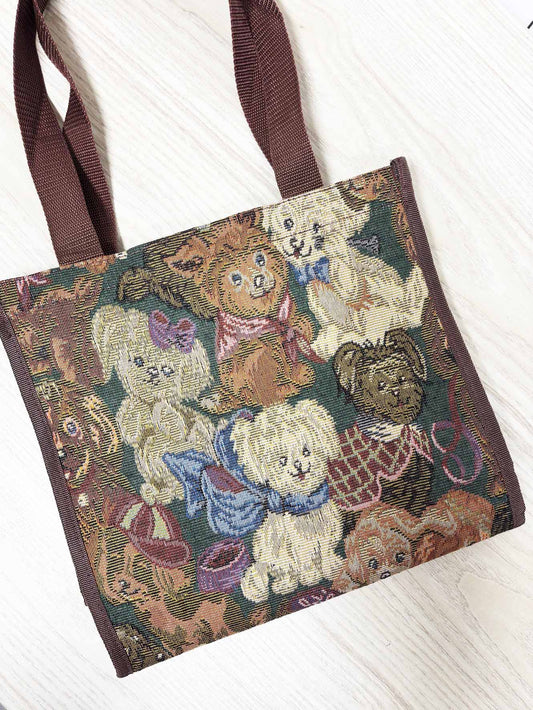 vintage 00s cute dog tapestry zip top tote bag