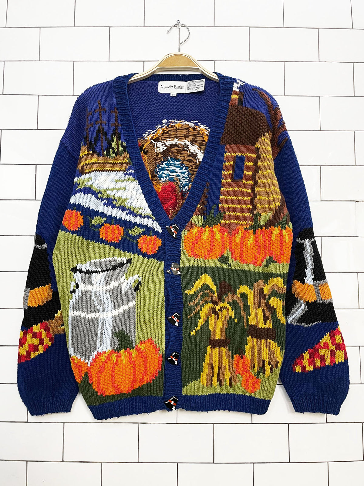 vintage alexandra bartlett ramie-blend knit thanksgiving fall cardigan