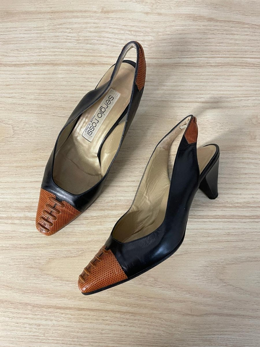 vintage sergio rossi italy stitched toe sling back low heel - good market thrift store