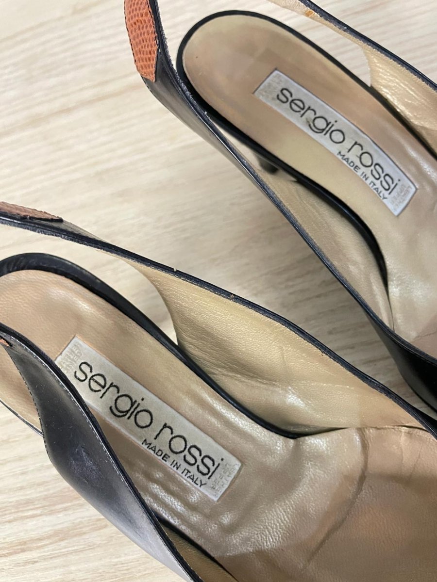 vintage sergio rossi italy stitched toe sling back low heel - good market thrift store