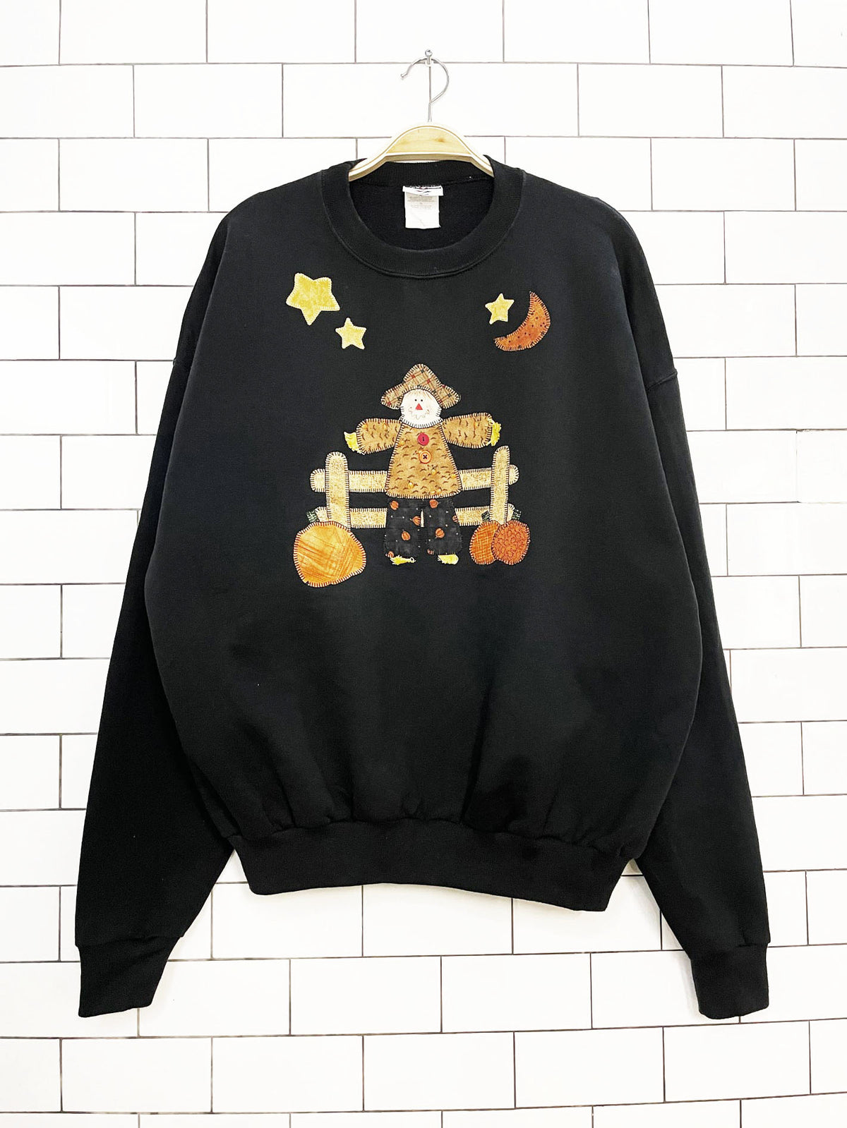 vintage jerzees scarecrow patchwork fall country sweatshirt