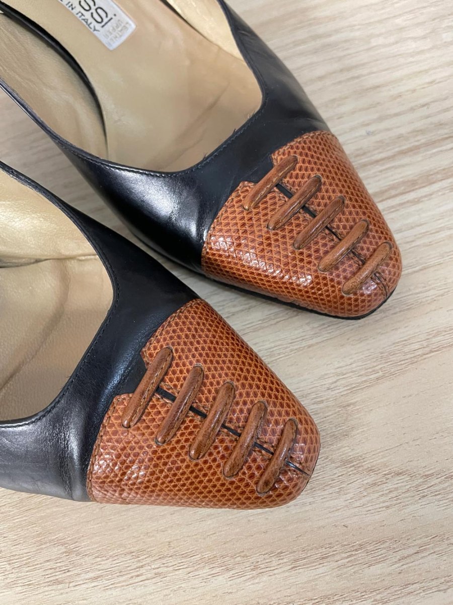 vintage sergio rossi italy stitched toe sling back low heel - good market thrift store