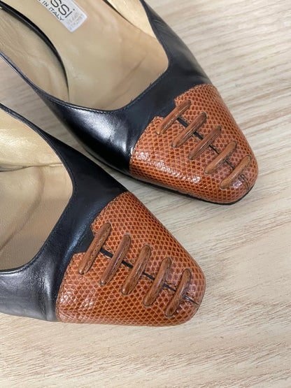 vintage sergio rossi italy stitched toe sling back low heel - good market thrift store