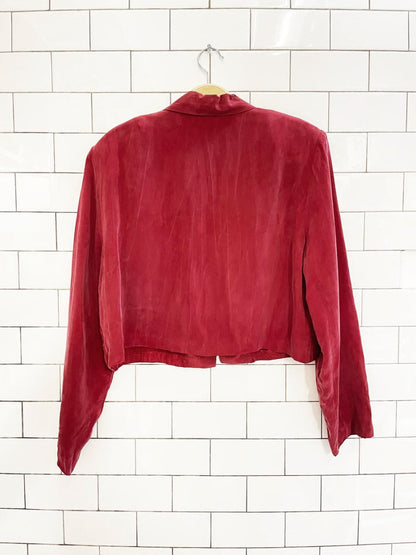 vintage 100% silk cropped strong shoulder jacket - good market thrift store