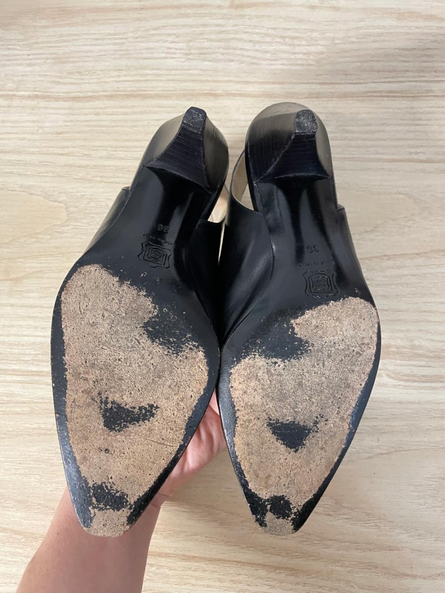 vintage sergio rossi italy stitched toe sling back low heel - good market thrift store