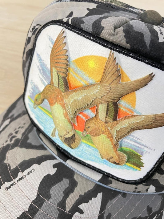 vintage cap - man puffer duck camo hat - good market thrift store