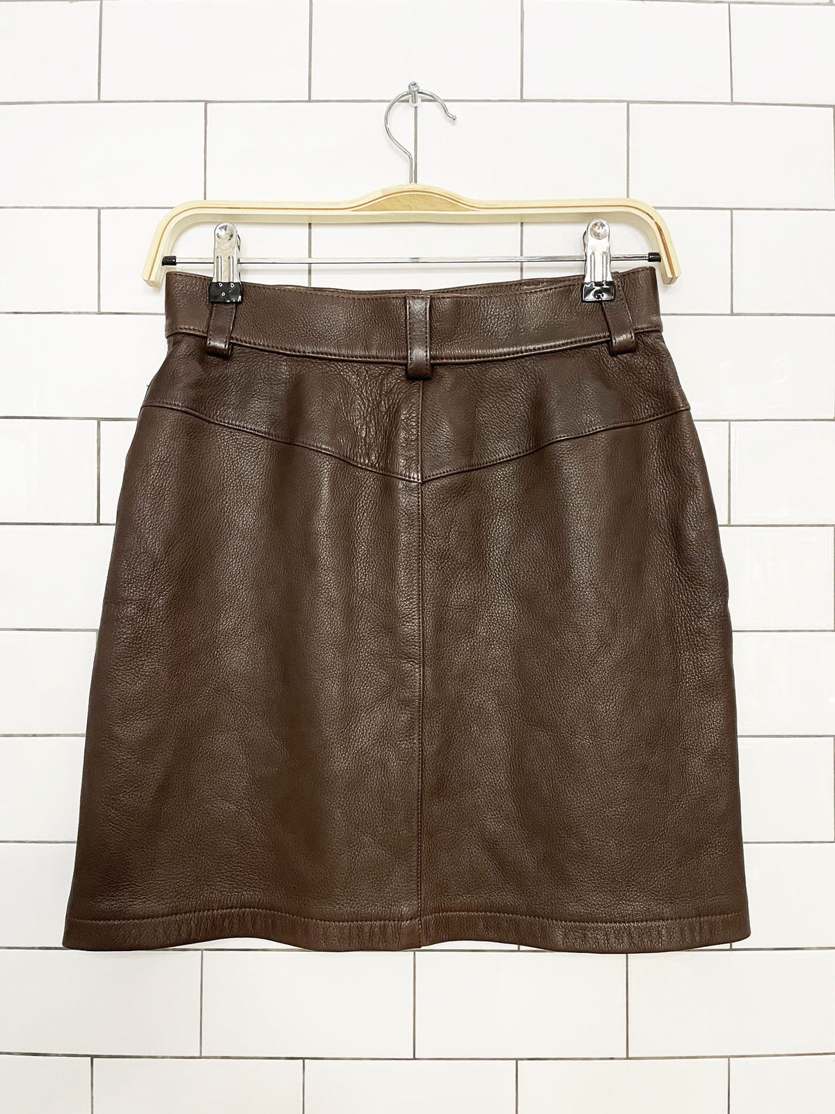 vintage 90s anne klein butter leather full button mini skirt | a line