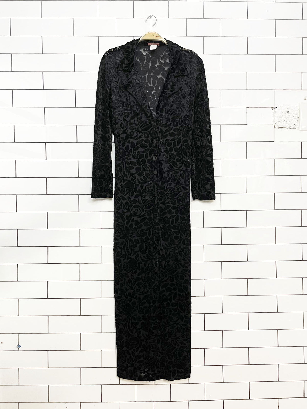 vintage georgette velvet burnout sheer floral maxi duster