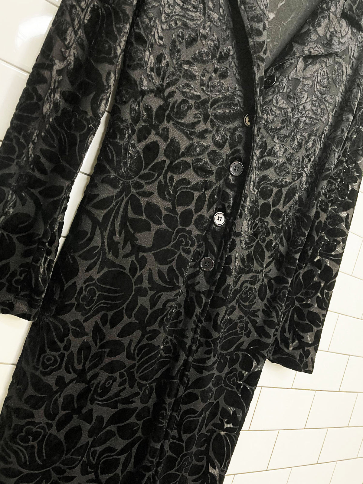 vintage georgette velvet burnout sheer floral maxi duster
