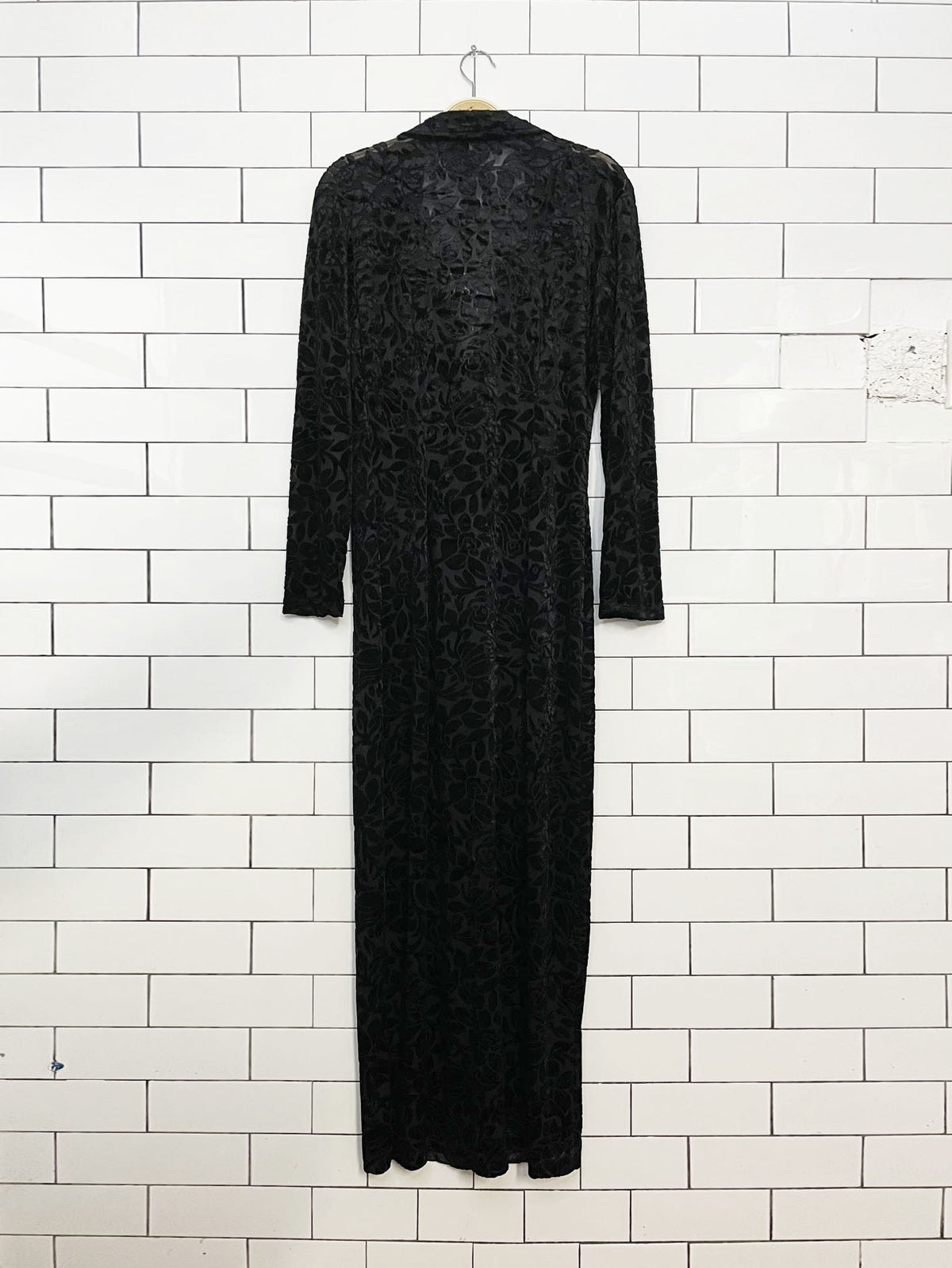 vintage georgette velvet burnout sheer floral maxi duster