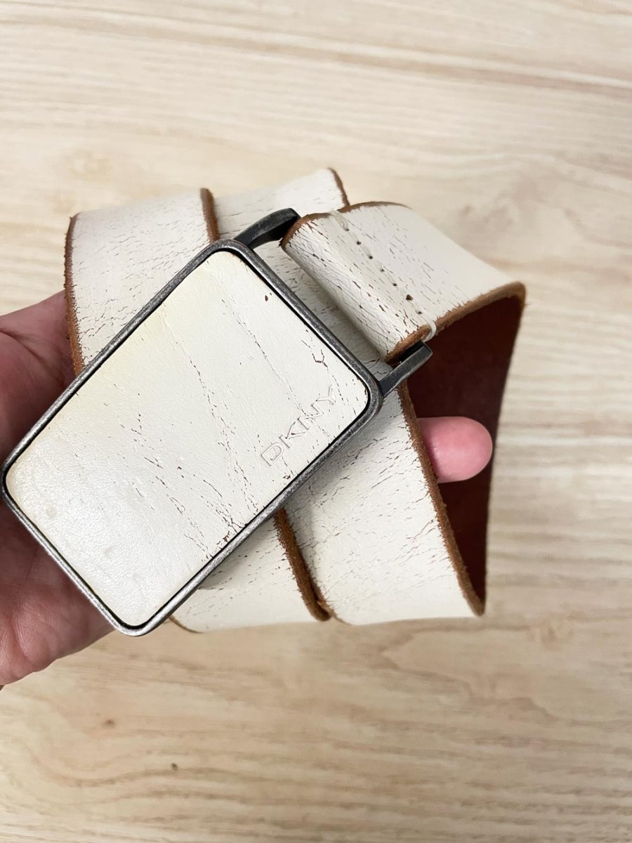 y2k dkny minimal buckle grunge leather belt - good market thrift store