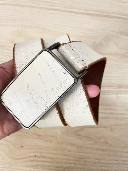 y2k dkny minimal buckle grunge leather belt - good market thrift store