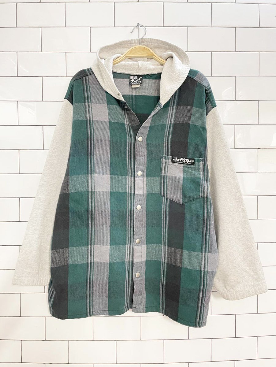 vintage 90s surf style hooded flannel sweatshirt cardigan | made in USA - good market thrift store