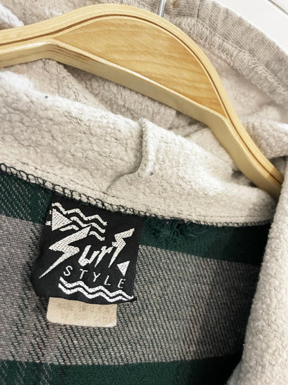 vintage 90s surf style hooded flannel sweatshirt cardigan | made in USA - good market thrift store