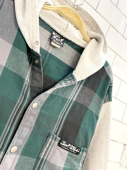 vintage 90s surf style hooded flannel sweatshirt cardigan | made in USA - good market thrift store