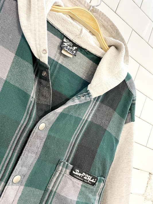 vintage 90s surf style hooded flannel sweatshirt cardigan | made in USA - good market thrift store