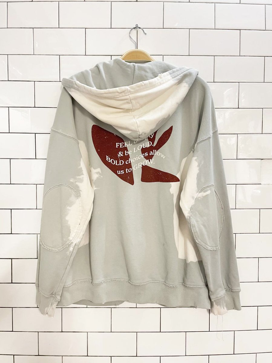 4letter series bleach dye distressed hoodie - good market thrift store