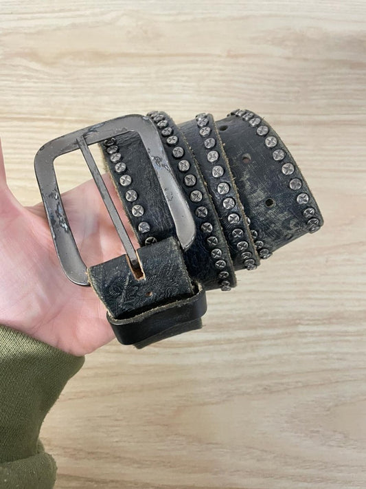 will studded saddle grain leather belt - good market thrift store
