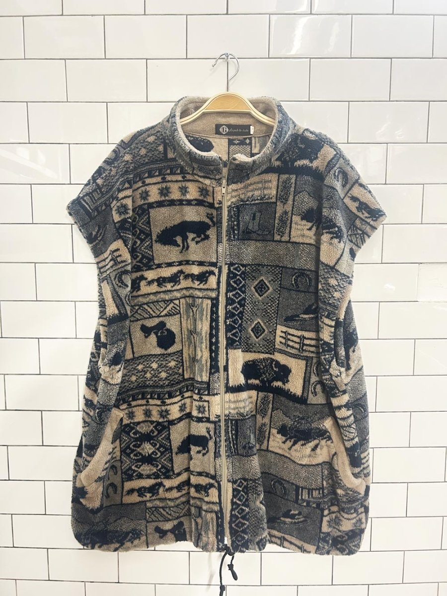 vintage 90s le pied de biche western oversized fleece vest - good market thrift store