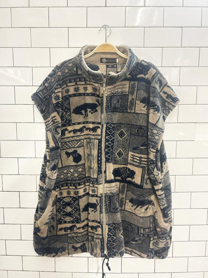 vintage 90s le pied de biche western oversized fleece vest - good market thrift store