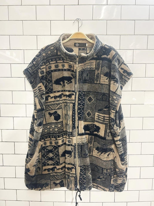 vintage 90s le pied de biche western oversized fleece vest - good market thrift store