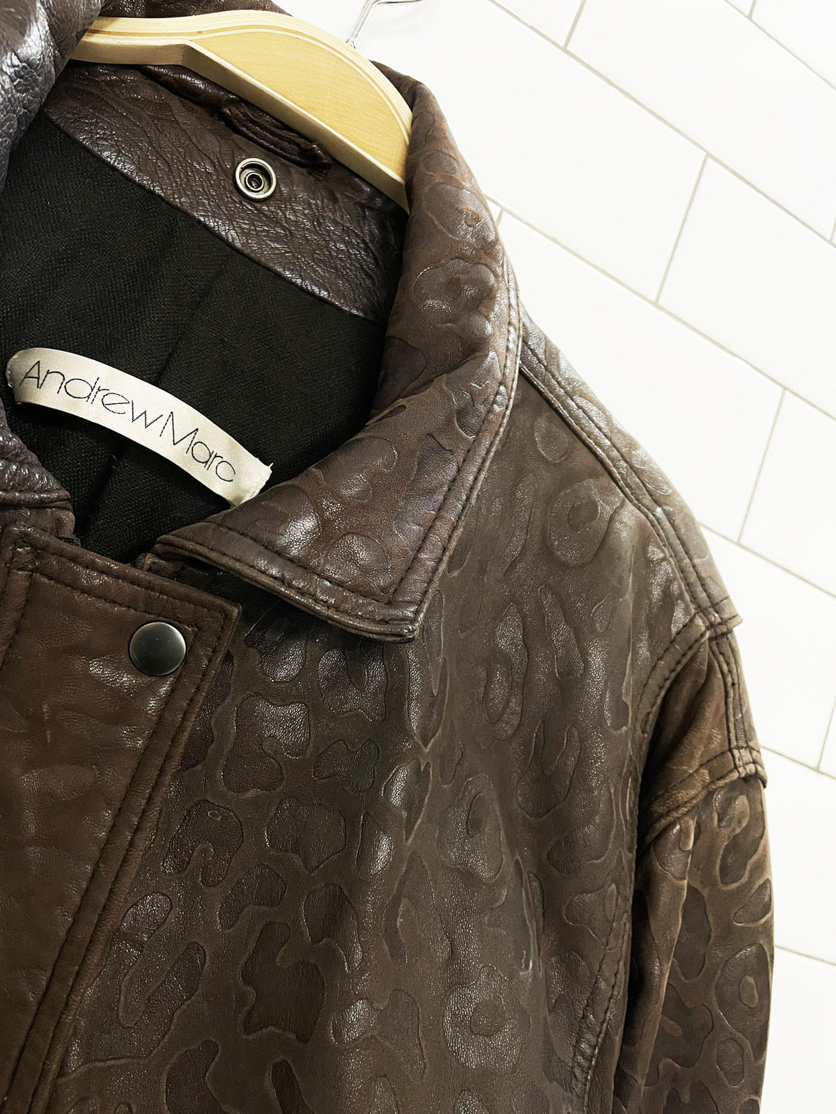vintage andrew marc soft leather animal print embossed bomber jacket | lambskin | saks fifth avenue