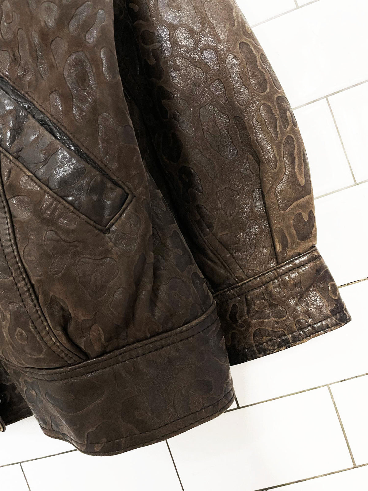 vintage andrew marc soft leather animal print embossed bomber jacket | lambskin | saks fifth avenue