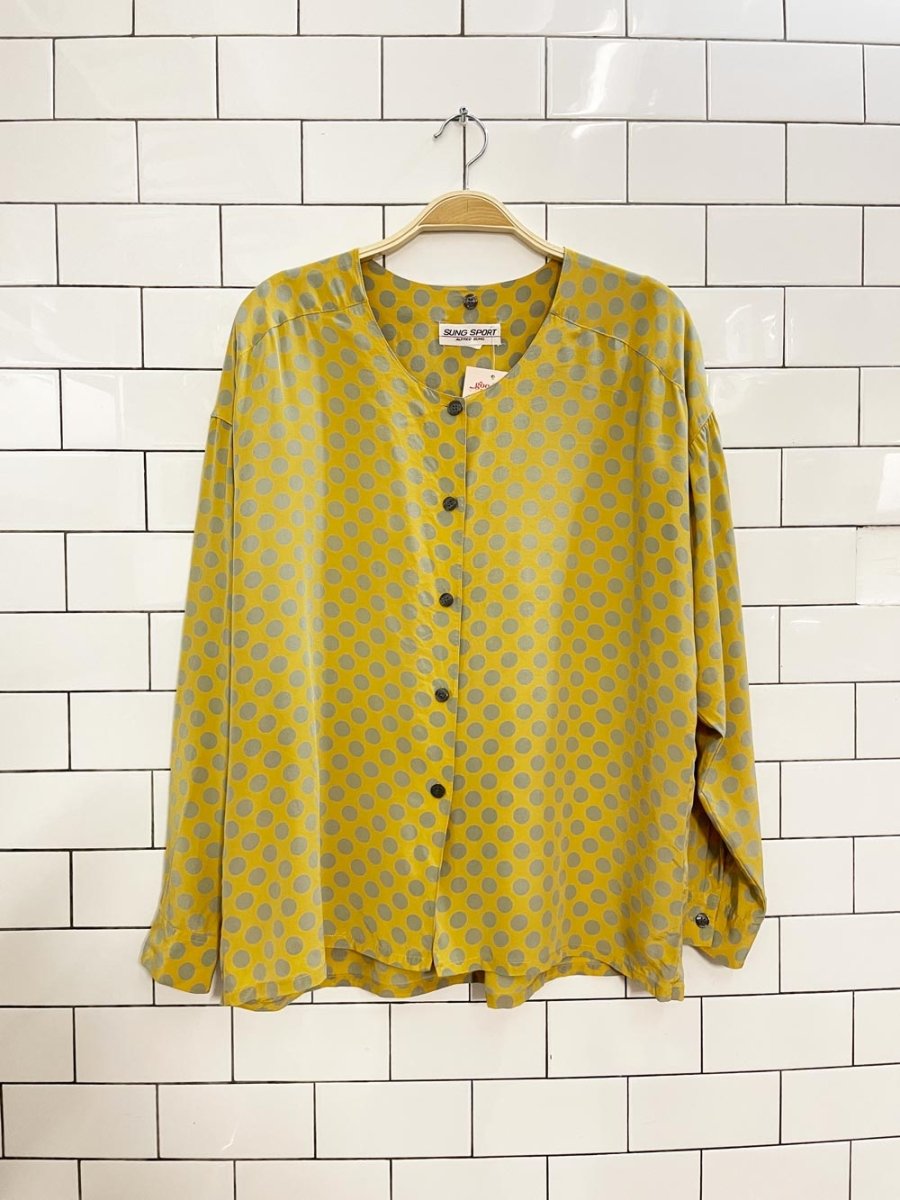 vintage 90s alfred sung polka dot silk blouse - good market thrift store