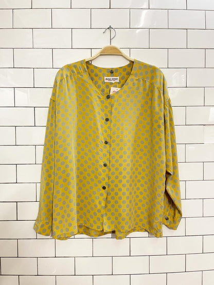 vintage 90s alfred sung polka dot silk blouse - good market thrift store